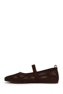 Woman Brown Mesh Suede Leather Ballet Flat | Derimod