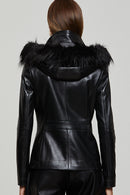 Edith Women's Black Fur Leather Coat | Derimod