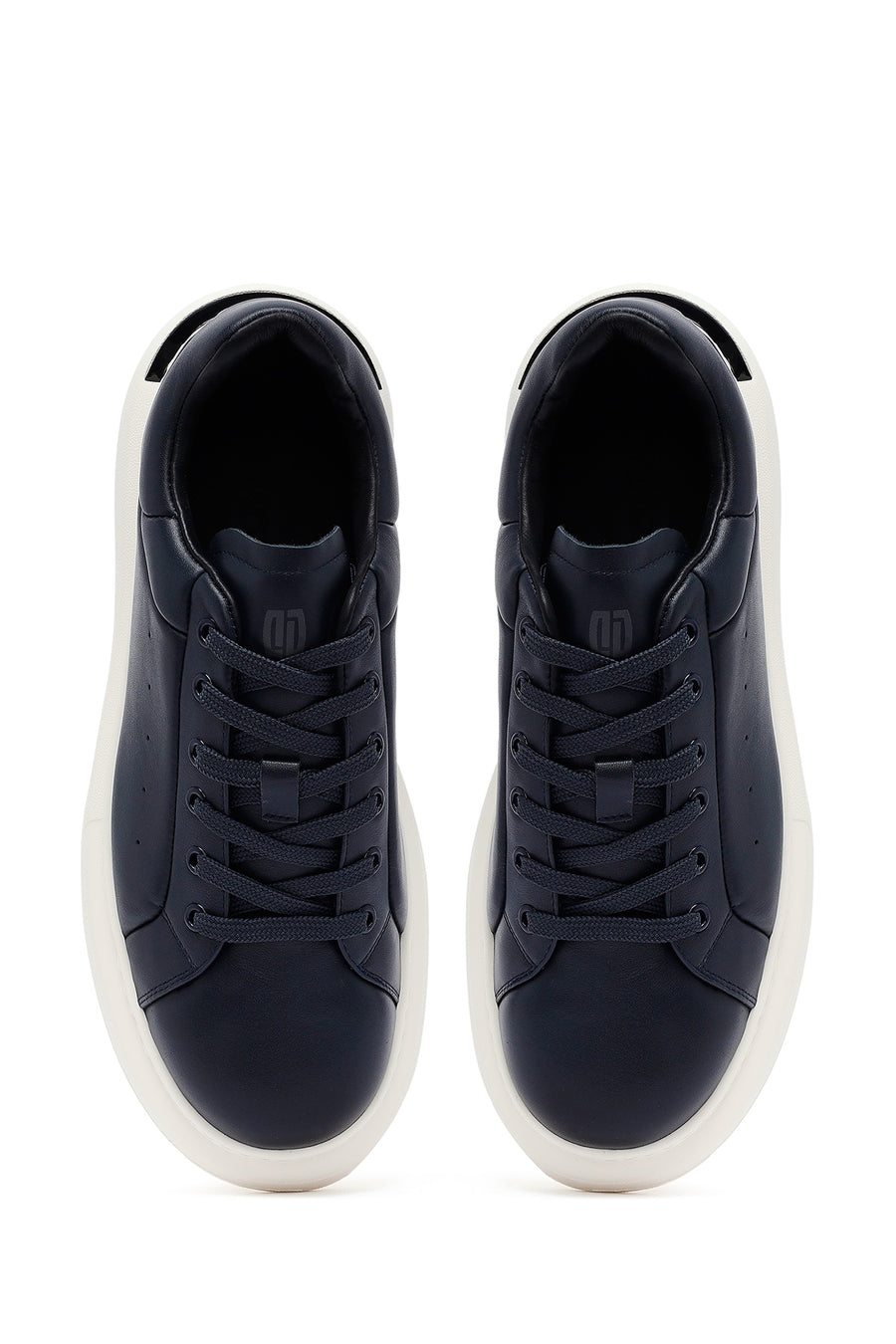 Men's Navy Blue Lace-Up Thick-Soled Leather Sneakers