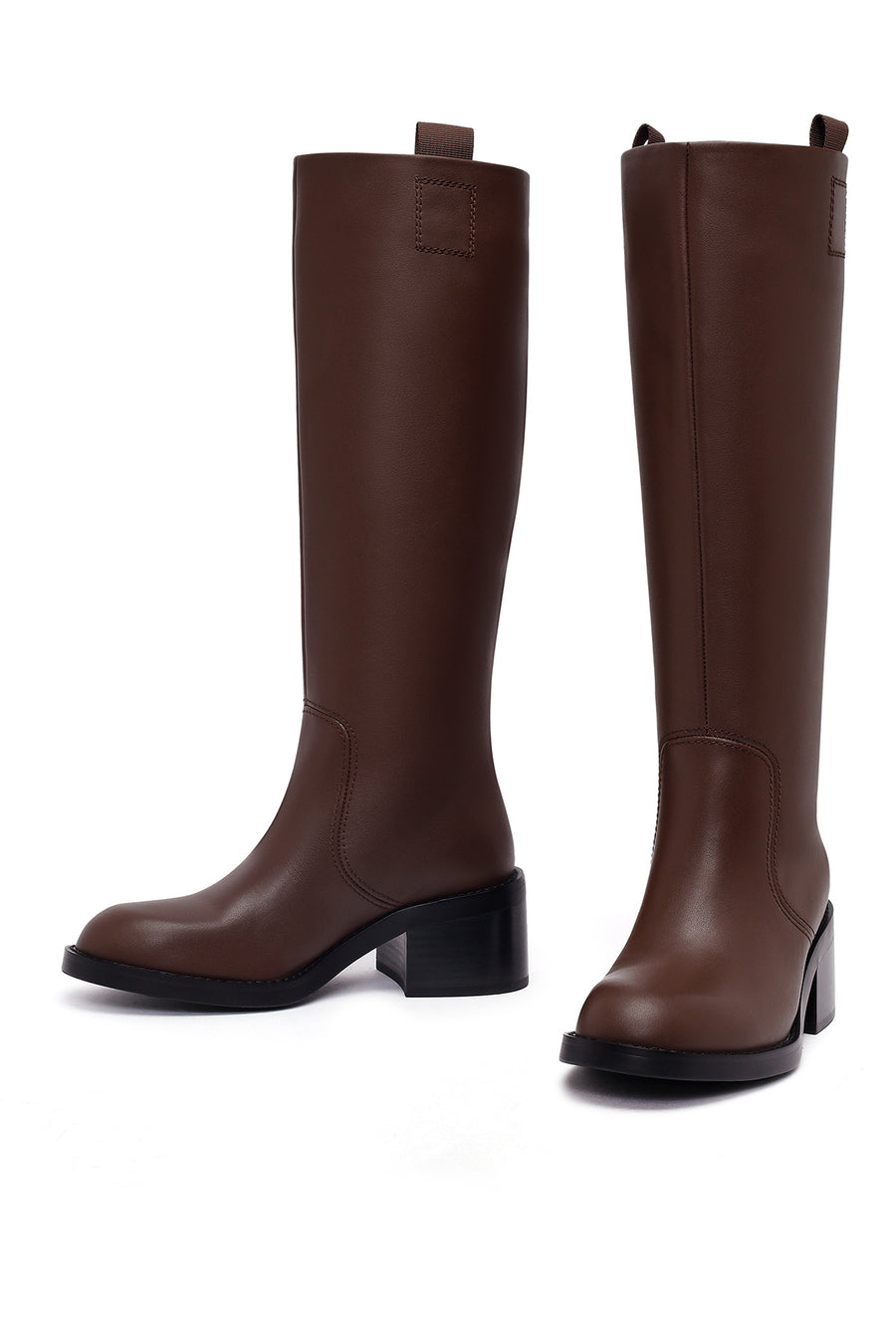 Women's Brown Thick Heeled Leather Boot