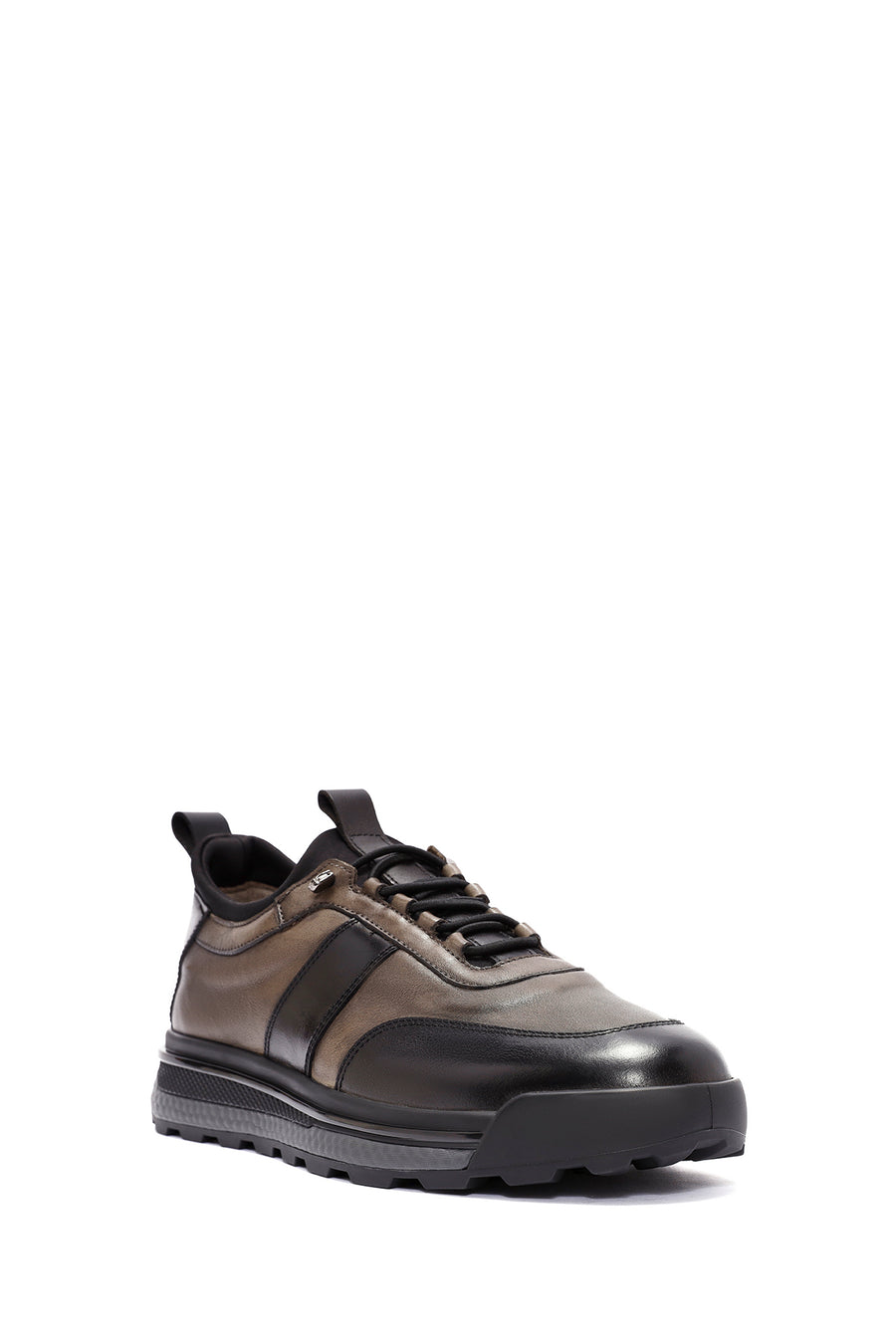 Erkek Siyah Bağcıklı Deri Sneaker