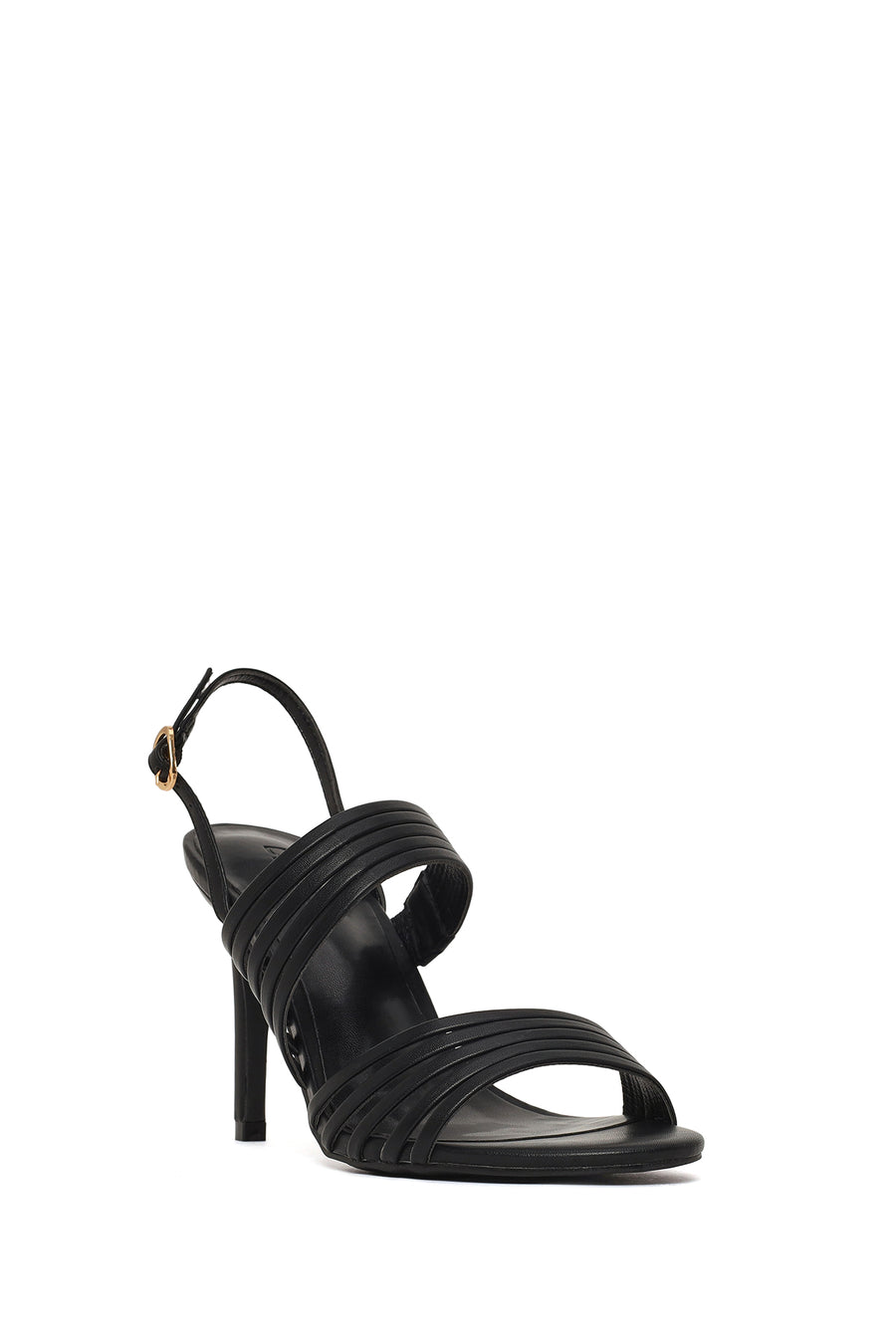 Woman Black Ankle-Buckle Slim High-Heel Sandals
