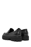 Women's Black Stone Detailed Leather Masculine Loafer | Derimod