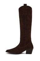 Woman Brown Chunky Heeled Suede Leather Cowboy Boots | Derimod