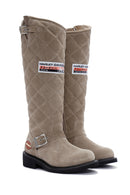 Harley Davidson Women's Beige Laconia Hi Zipper Leather Boots | Derimod