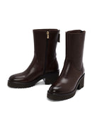 Women's Brown Double Zipper Thick Heel Leather Boots | Derimod