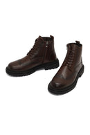 Men's Brown Zipper Leather Boot | Derimod