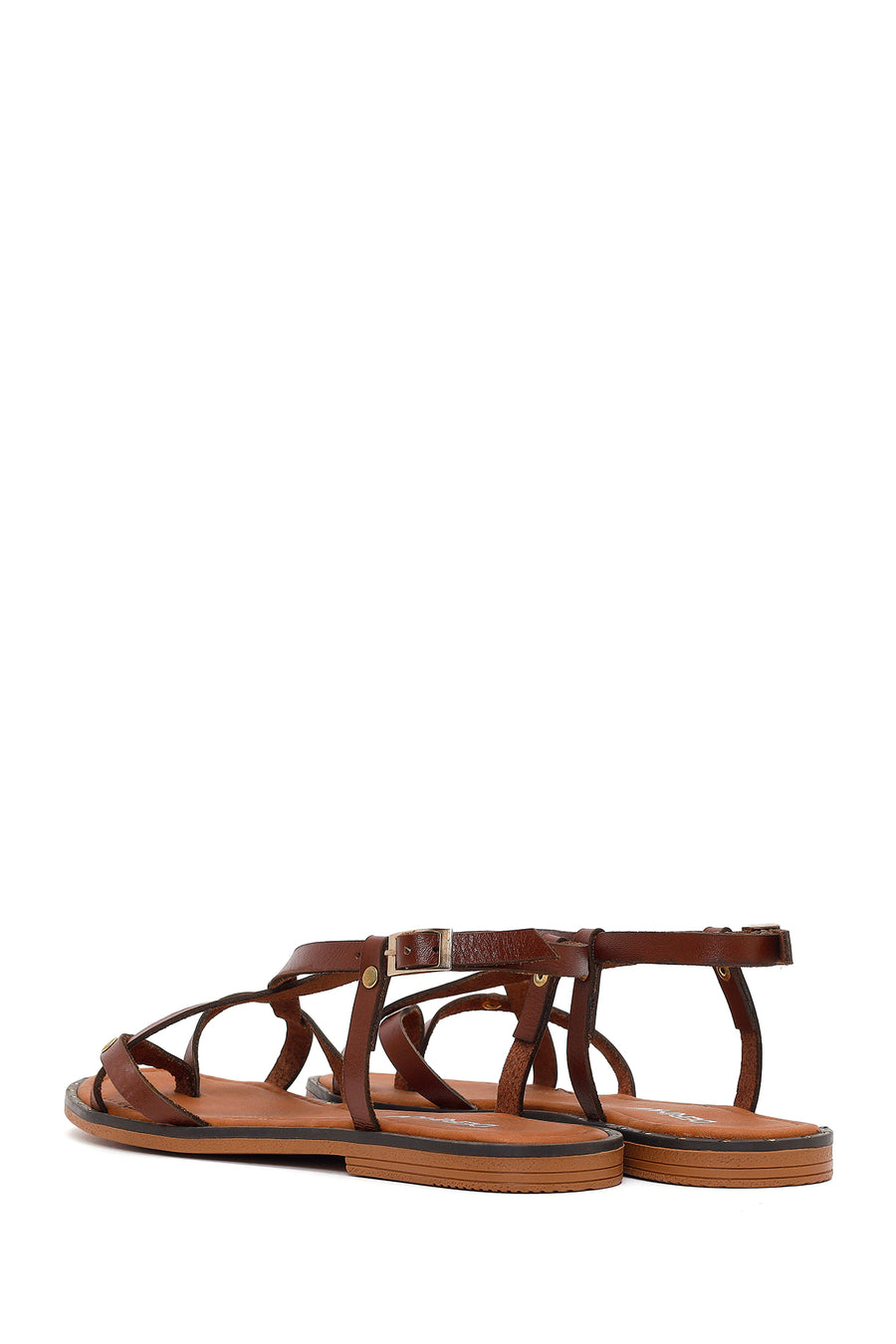 Women's Brown Buckle Thong Leather Bodrum Sandals