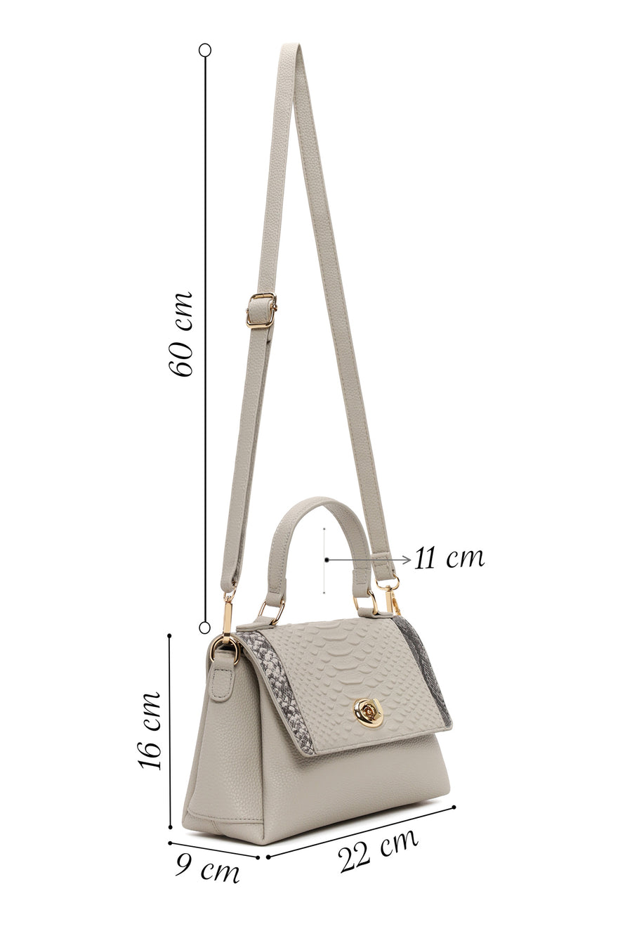 Woman Gray Long-Strap Patterned Shoulder Bag