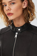 Pam Women's Black Short Leather Jacket | Derimod