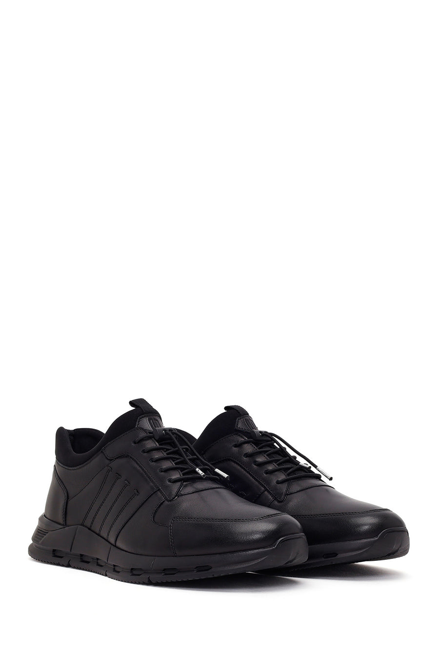 Erkek Siyah Bağcıklı Deri Sneaker