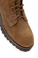Women's Tan Zippered Thick-Soled Suede Leather Ankle Boots | Derimod
