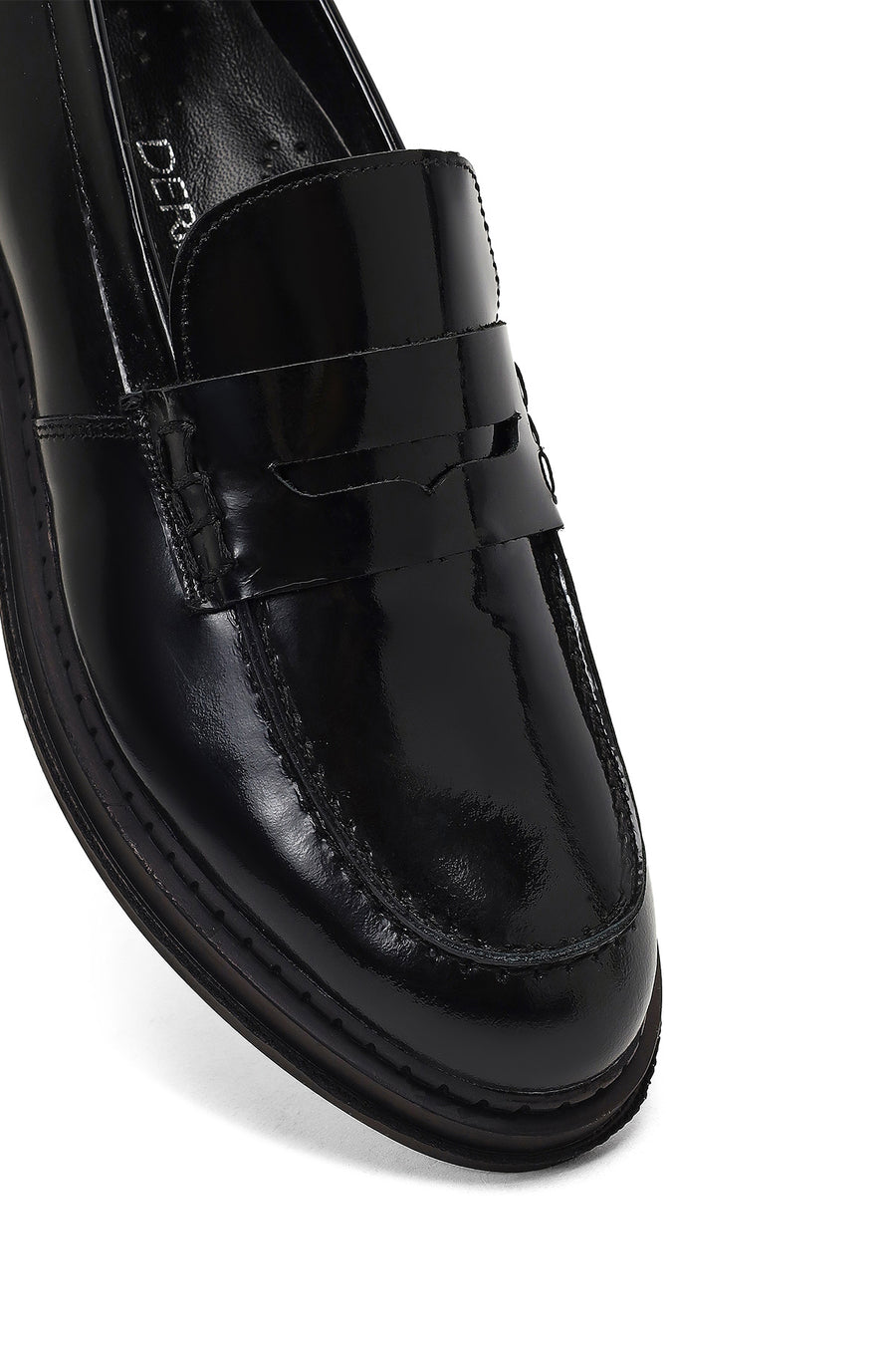 Kadın Siyah Rugan Deri Maskülen Loafer