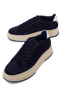 Male Navy Lace-up Thick-soled Suede Leather Sneaker | Derimod