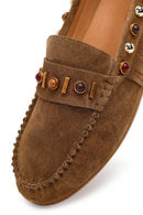 Women's Camel Tassel Suede Leather Loafer | Derimod