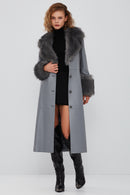 Penelope Women's Anthracite Shearling Leather Overcoat | Derimod