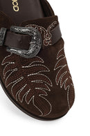 Woman Brown Open-Back Suede Slipper | Derimod