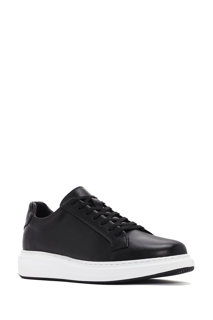 Erkek Siyah Bağcıklı Deri Sneaker