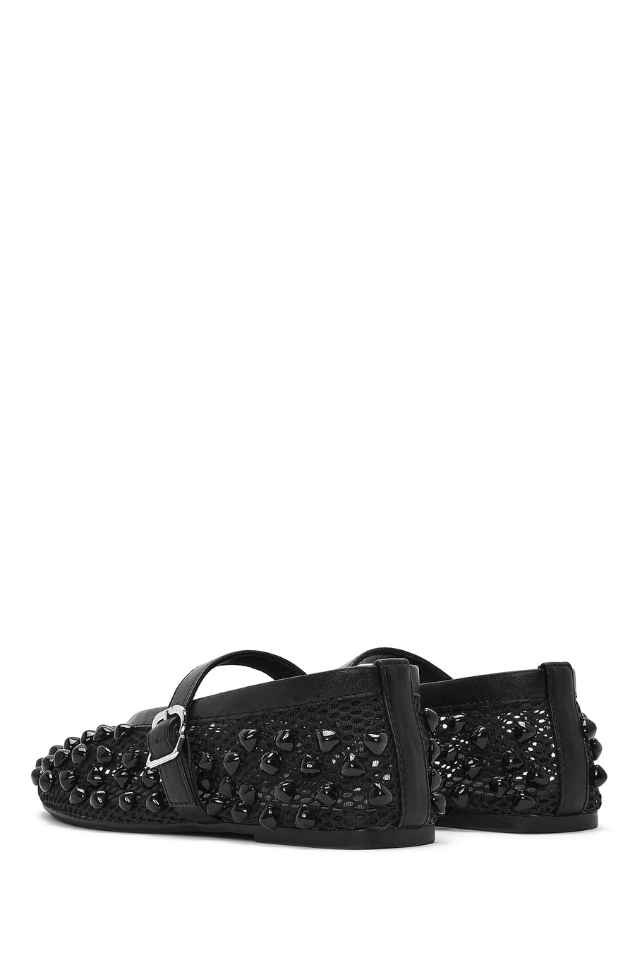 Women's Black Buckled Stoned Fishnet Ballerinas