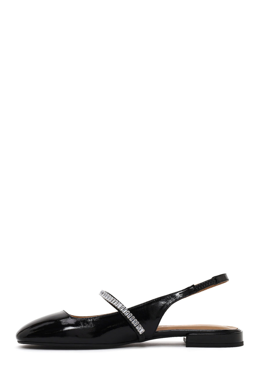 Woman Black Jeweled Open-Back Patent Leather Leather Ballet Flat
