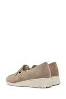 Women's Beige Wedge Heel Suede Leather Comfort Loafer | Derimod