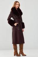 Penelope Women's Burgundy Fur Leather Coat | Derimod