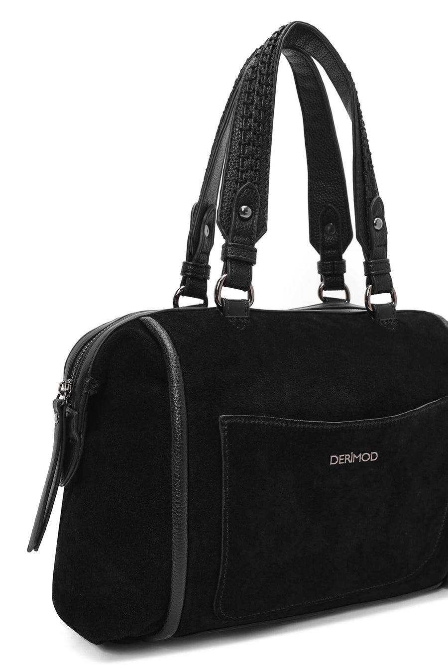 Women's Black Long Strap Suede Handbag