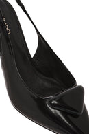 Women's Black Open Back Slim High Heel Leather Shoes | Derimod