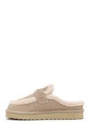 Woman Beige Thick-Soled Fur-Lined Suede Teddy Slipper | Derimod