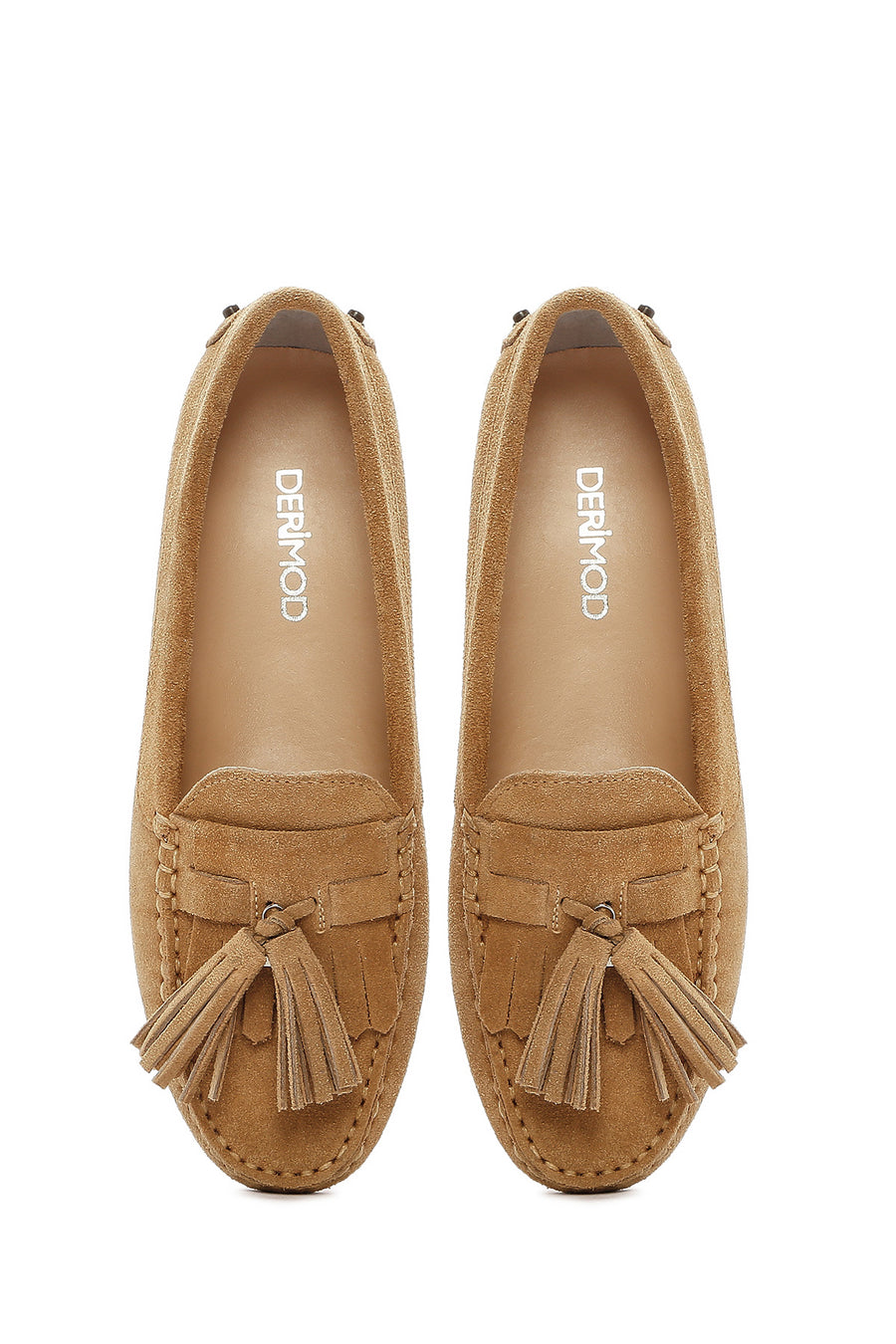 Women's Camel Tassel Suede Leather Loafer