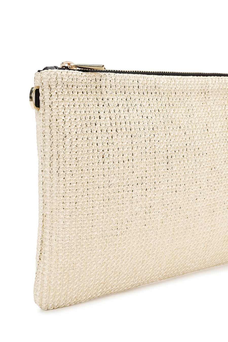 Women's Gold Long Chain Strap Straw Clutch Bag