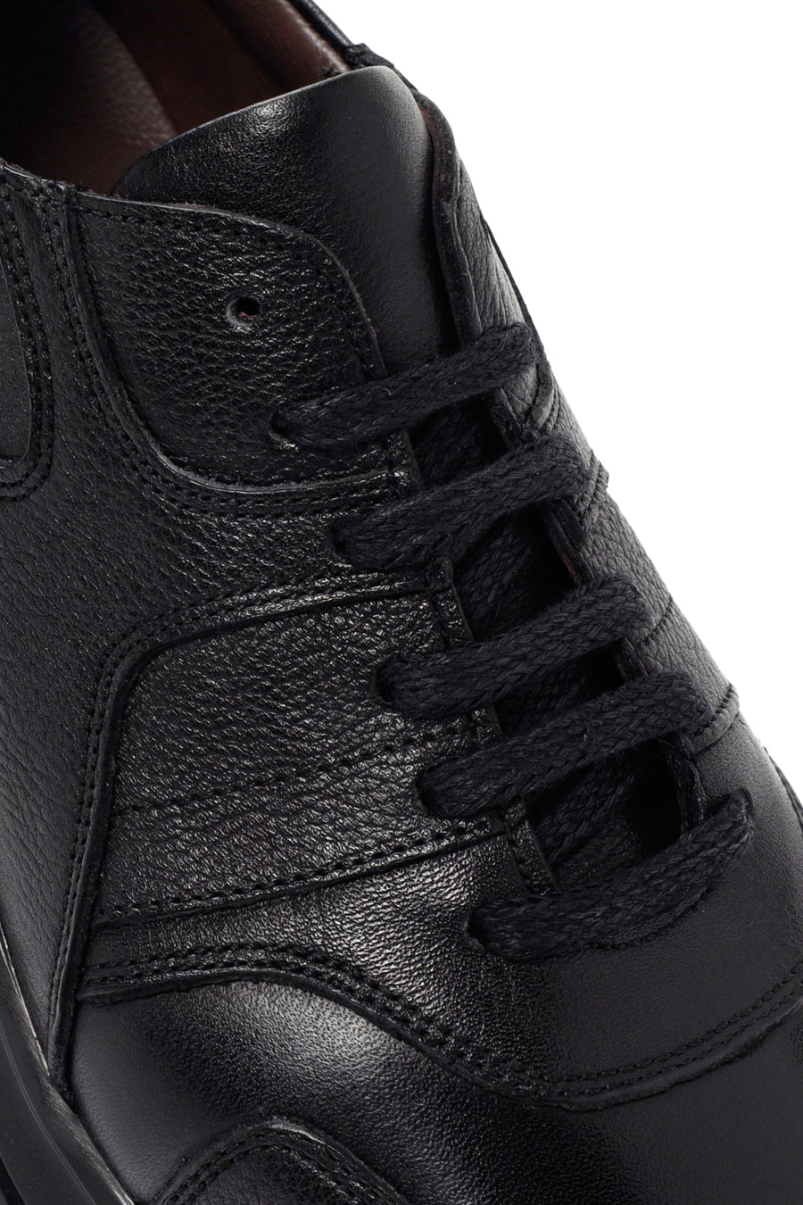 Erkek Siyah Bağcıklı Deri Casual Sneaker