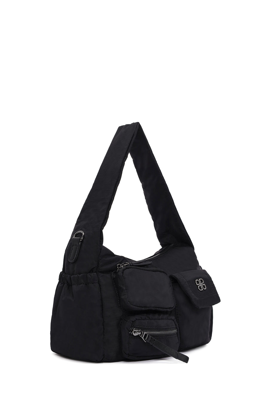 Women Black Long Strap Fabric Shoulder Bag