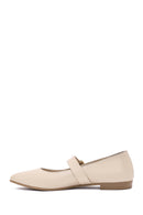 Women's Beige Buckled Leather Ballerinas | Derimod