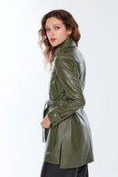 Anastasia Women's Khaki Long Leather Jacket | Derimod