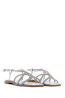 Women's Silver Ankle Strap Stone Sandals | Derimod