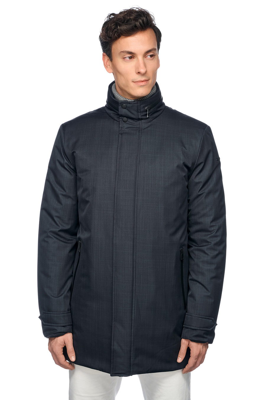 Geox Men's Navy Blue M Dolomia Zippered Long Coat