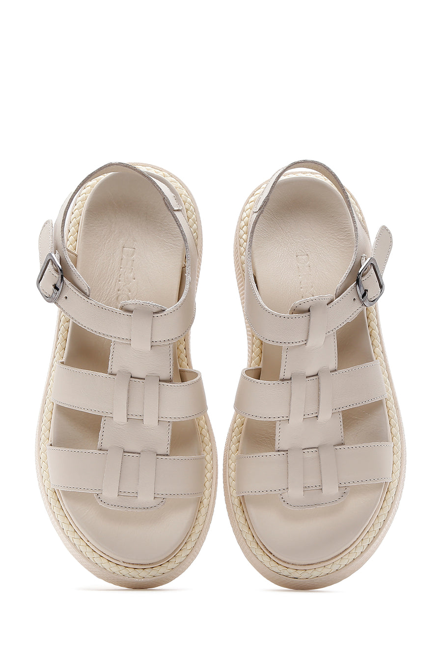 Women's Beige Ankle Strap Leather Comfort Sandals