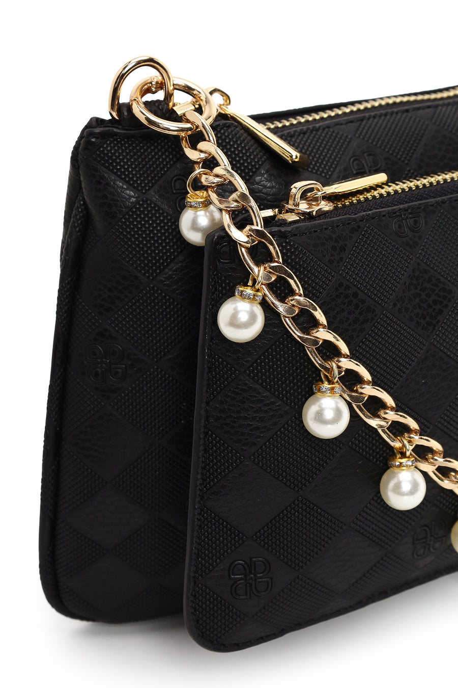 Woman Black Long-Strap Printed Clutch Bag