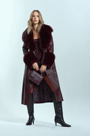 Penelope Women's Burgundy Fur Leather Coat | Derimod