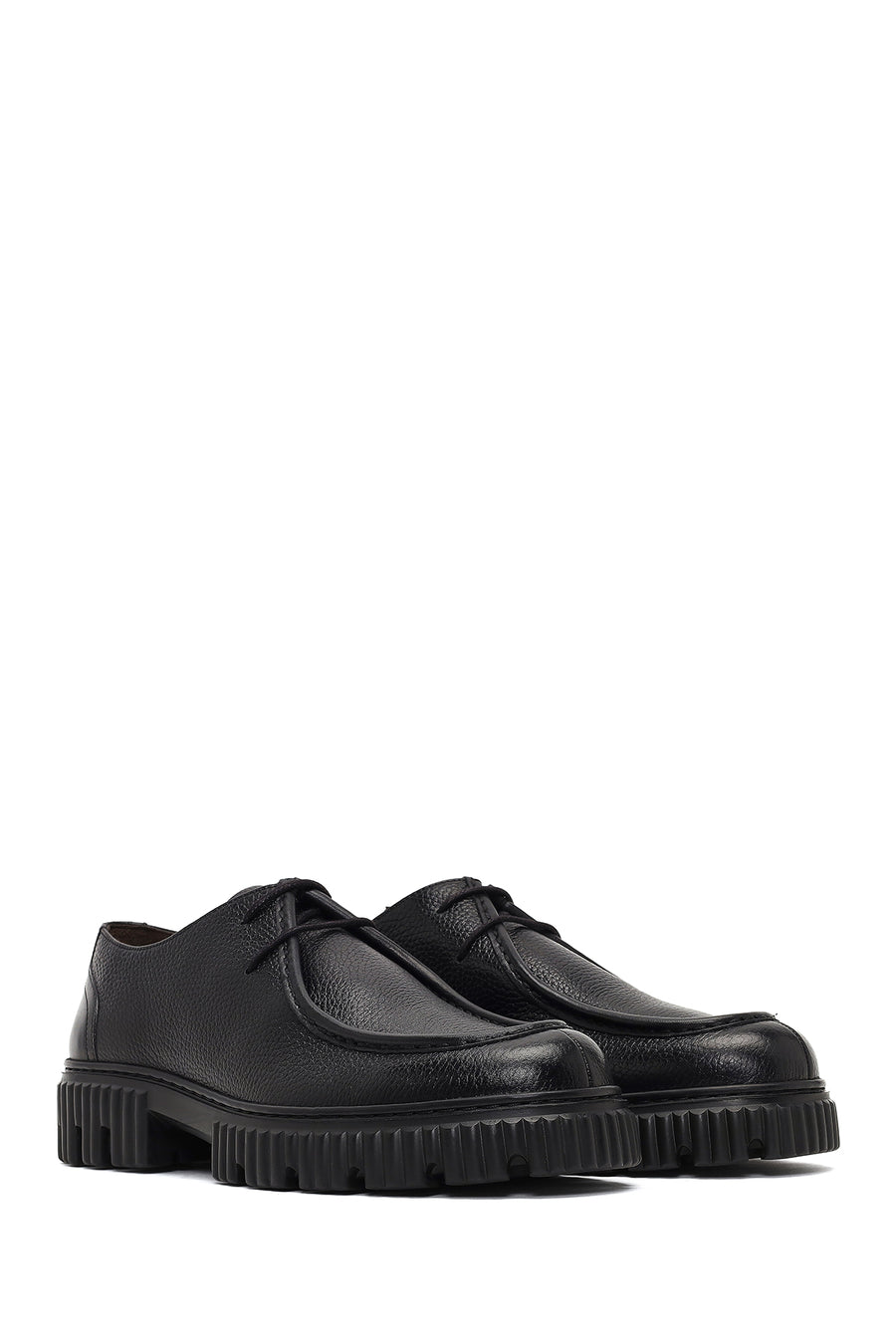 Men's Black Lace-Up Thick-Soled Leather Casual Shoe