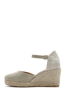 Women's Beige Ankle Buckle Wedge Heel Fabric Espadrille Sandals | Derimod