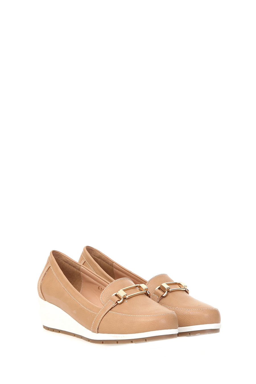 Brown Women's Leather Loafer with Wedge Heels