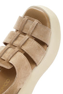 Women's Brown Thick Soled Suede Leather Sandals | Derimod