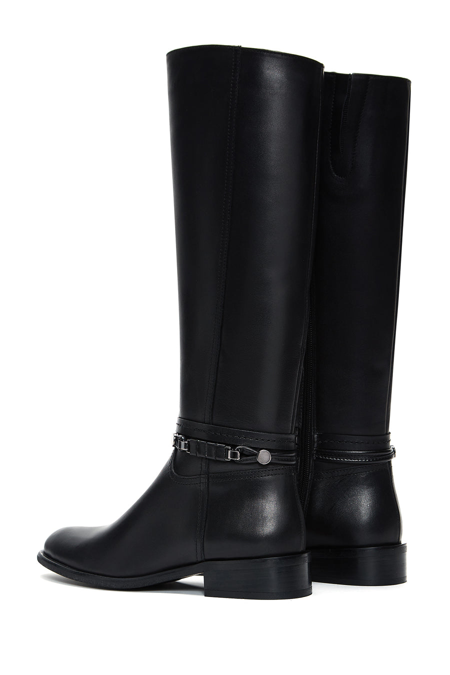 Women's Black Leather Buckle Boots