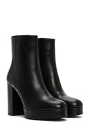 Women's Black Zippered Thick High Heel Leather Boots | Derimod