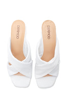 Women's White Leather Heeled Slippers | Derimod