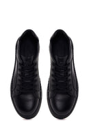 Erkek Siyah Bağcıklı Deri Sneaker | Derimod