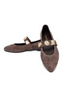 Woman Mink Buckled Suede Leather Ballet Flat | Derimod