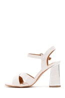 Women's White Ankle Strap Thick Heel Crocodile Sandals | Derimod